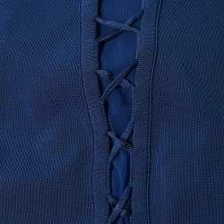 Pre Owned Elisabetta Franchi Blue Jersey Lace Up Detail Bodycon Dress M