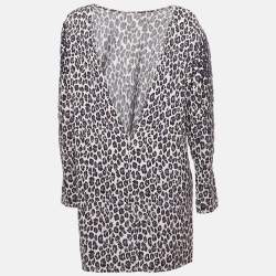 Pre Owned Elisabetta Franchi Beige/Black Leopard Print Crepe Sequin Embellished Mini Dress M