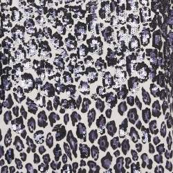 Pre Owned Elisabetta Franchi Beige/Black Leopard Print Crepe Sequin Embellished Mini Dress M