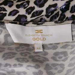 Pre Owned Elisabetta Franchi Beige/Black Leopard Print Crepe Sequin Embellished Mini Dress M