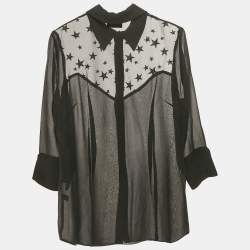 Pre Owned Elisabetta Franchi Black Tulle Trim Chiffon Shirt M