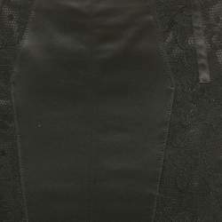 Pre Owned Elisabetta Franchi Black Satin Panel Lace Pencil Skirt M