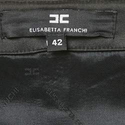 Pre Owned Elisabetta Franchi Black Satin Panel Lace Pencil Skirt M