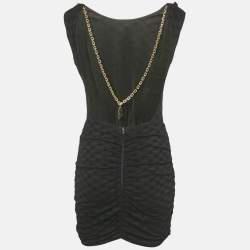 Pre Owned Elisabetta Franchi Black Monogram Jersey Chain Detail Mini Dress M