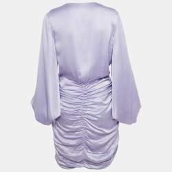 Pre Owned Elisabetta Franchi Purple Satin Ruched Mini Dress M