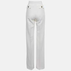 Pre Owned Elisabetta Franchi Off-White Crepe Flared Formal Trouser M