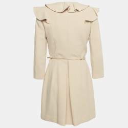 Pre Owned Elisabetta Franchi Beige Ruffled Mini Coat Dress M