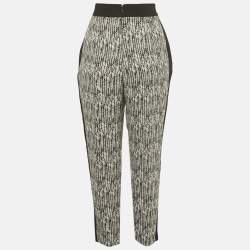 Pre Owned Elisabetta Franchi Black/White Printed Crepe Formal Trousers M