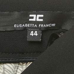 Pre Owned Elisabetta Franchi Black/White Printed Crepe Formal Trousers M