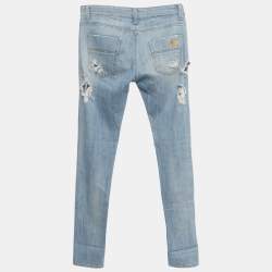 Pre Owned Elisabetta Franchi Blue Distressed Denim Skinny Jeans S Waist 28"