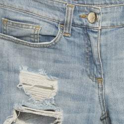 Pre Owned Elisabetta Franchi Blue Distressed Denim Skinny Jeans S Waist 28"