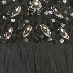 Pre Owned Elisabetta Franchi Celyn b. Black Embellished Taffeta Mini Dress M