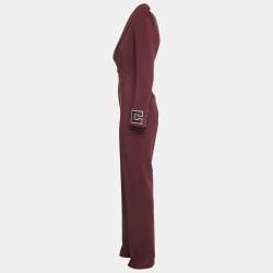 Pre Owned Elisabetta Franchi Burgundy Logo Applique Crepe Jumpsuit S