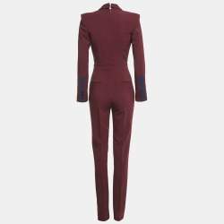 Pre Owned Elisabetta Franchi Burgundy Logo Applique Crepe Jumpsuit S
