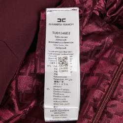 Pre Owned Elisabetta Franchi Burgundy Logo Applique Crepe Jumpsuit S