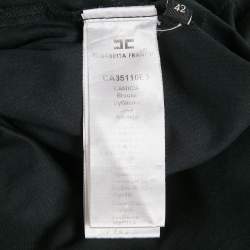 Pre Owned Elisabetta Franchi Black Cotton Buckle Detail Wrap Around Top M