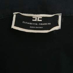 Pre Owned Elisabetta Franchi Black Cotton Buckle Detail Wrap Around Top M