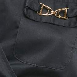 Pre Owned Elisabetta Franchi Black Cotton Buckle Detail Wrap Around Top M