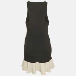 Pre Owned Elisabetta Franchi Black Crepe Logo Detail Flounced Mini Dress M 