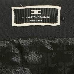 Pre Owned Elisabetta Franchi Black Crepe Logo Detail Flounced Mini Dress M 