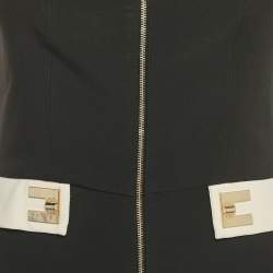 Pre Owned Elisabetta Franchi Black Crepe Logo Detail Flounced Mini Dress M 