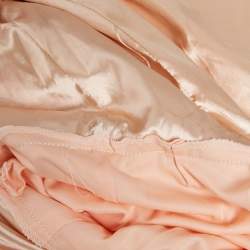 Pre Owned Elisabetta Franchi Peach Gingham Cotton Ruffled One Shoulder Jumpsuit M