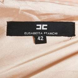 Pre Owned Elisabetta Franchi Peach Gingham Cotton Ruffled One Shoulder Jumpsuit M