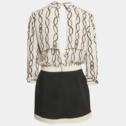 Pre Owned Elisabetta Franchi White Chain Print Crepe Detachable Top Playsuit M