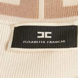 Pre Owned Elisabetta Franchi Light Beige Knit Logo Detail Button Front Cardigan Dress M