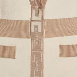 Pre Owned Elisabetta Franchi Light Beige Knit Logo Detail Button Front Cardigan Dress M