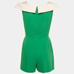 Pre Owned Elisabetta Franchi Green Crepe Off -Shoulder Belted Jumpsuit M