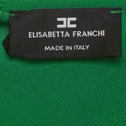 Pre Owned Elisabetta Franchi Green Crepe Off -Shoulder Belted Jumpsuit M