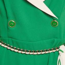 Pre Owned Elisabetta Franchi Green Crepe Off -Shoulder Belted Jumpsuit M