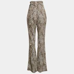 Pre Owned Elisabetta Franchi Black/Beige Leopard Print Wide Leg Trousers M