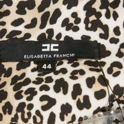 Pre Owned Elisabetta Franchi Black/Beige Leopard Print Wide Leg Trousers M