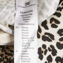 Pre Owned Elisabetta Franchi Black/Beige Leopard Print Wide Leg Trousers M