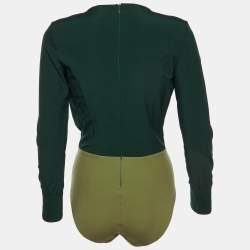 Pre Owned Elisabetta Franchi Green Stretch Crepe Bodysuit Shirt M 