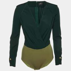 Pre Owned Elisabetta Franchi Green Stretch Crepe Bodysuit Shirt M 