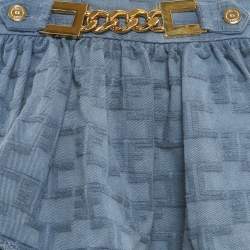 Pre Owned Elisabetta Franchi Blue Logo Pattered Cotton Layered Mini Skirt S