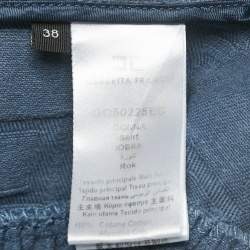 Pre Owned Elisabetta Franchi Blue Logo Pattered Cotton Layered Mini Skirt S