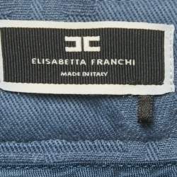 Pre Owned Elisabetta Franchi Blue Logo Pattered Cotton Layered Mini Skirt S