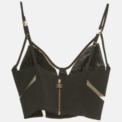 Pre Owned Elisabetta Franchi Black Crepe & Mesh Detailed Strappy Bustier Top S