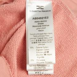 Pre Owned Elisabetta Franchi Pink Logo Embossed Cotton Knit Mini Dress L