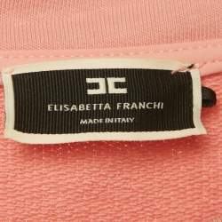 Pre Owned Elisabetta Franchi Pink Logo Embossed Cotton Knit Mini Dress L