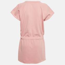 Pre Owned Elisabetta Franchi Pink Logo Embossed Cotton Knit Mini Dress L