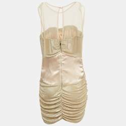 Pre Owned Elisabetta Franchi Gold Crepe Rushed Bodycon Mini Dress L