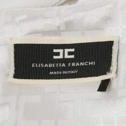 Pre Owned Elisabetta Franchi White Crepe Crop Top & Flared Pant Set M/S