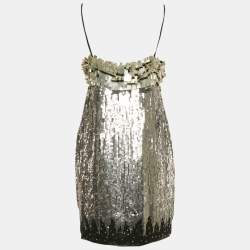 Pre Owned Elisabetta Franchi Metallic/Black Sequin Sleeveless Mini Dress L