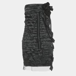 Pre Owned Elisabetta Franchi Black Silk Ribbon Detail Strapless Mini Dress L