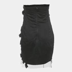 Pre Owned Elisabetta Franchi Black Silk Ribbon Detail Strapless Mini Dress L